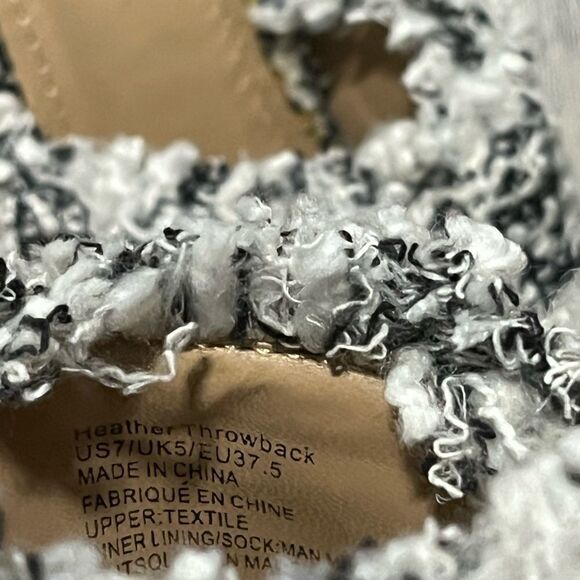 Women's JF London Black & White Tweed Open Toe Platform Heather Throwback Heels - Picture 8 of 9